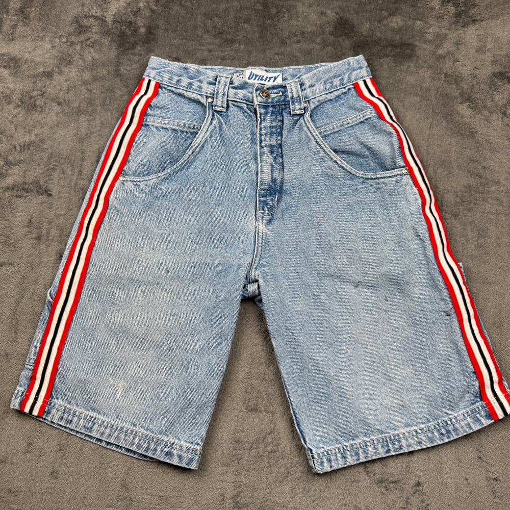 Utility Jort Shorts Womens 12 Blue Denim Light Wash Side Striped Cargo Baggy Y2K